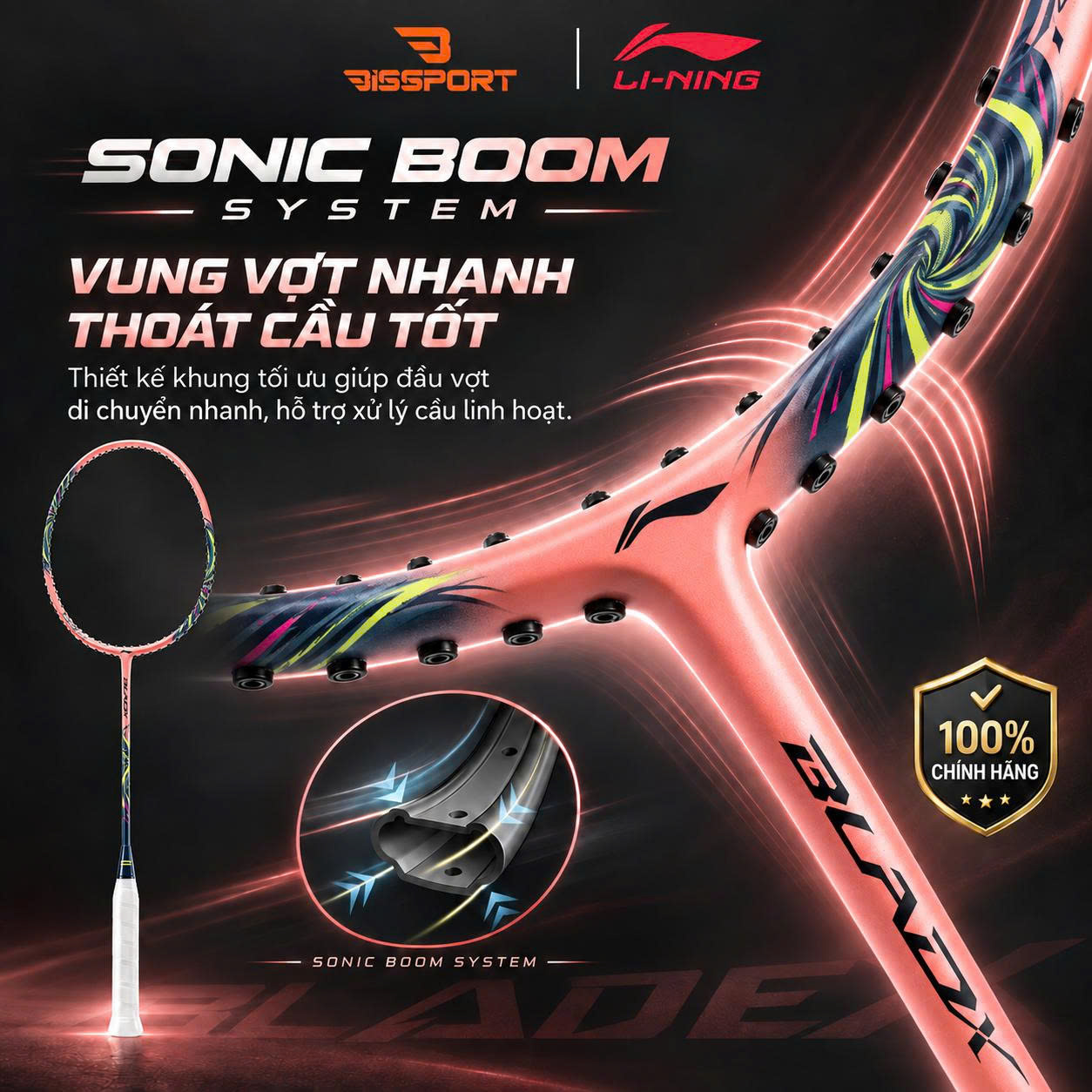 Vợt Cầu Lông Lining BLADEX SPIRAL Pink Chính Hãng - Nhẹ - Linh Hoạt - Tốc Độ - Chuyên Điều Cầu Phòng Thủ - Bền Bỉ